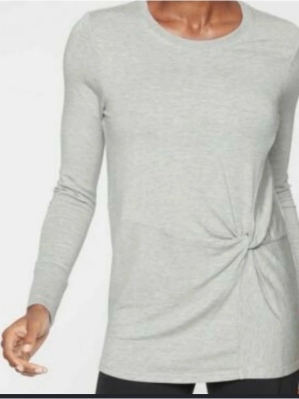 Athleta Nirvana Heather Gray Long-Sleeve Twist-Front light sweatshirt L